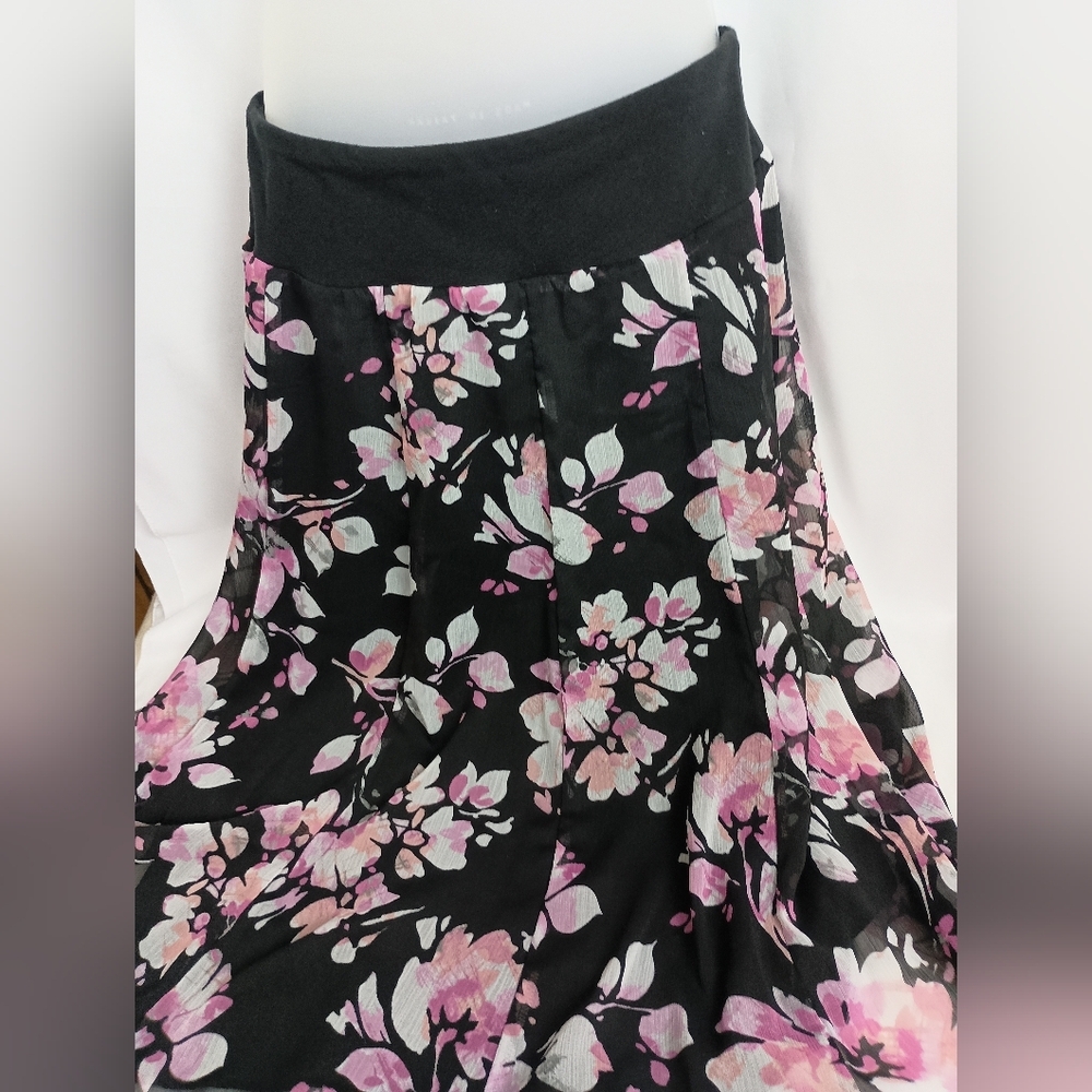 2/$30 JM COLLECTION Fairy Floral Black Pink Whimsigoth Skirt‎ Coquette Feminine